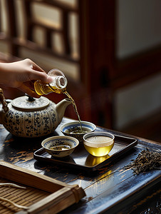传统茶叶摄影照片_传统工艺制作的春茶图片