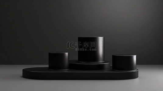封面背景图片_黑色 3D 圆柱体讲台和平躺产品展示中的台阶的抽象构成