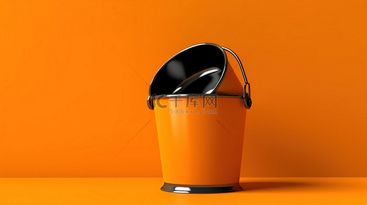 橙色背景下单色桶的 3D 渲染