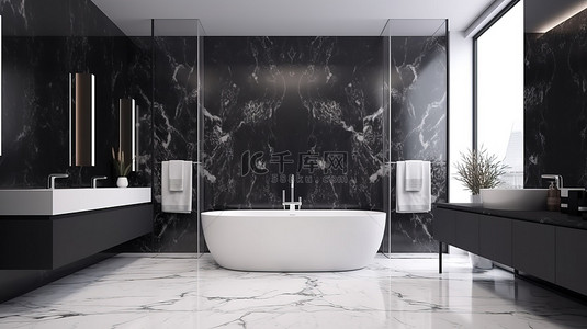 3d 浴室渲染中的大理石瓷砖和现代奢华