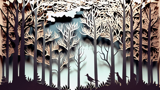 森林树木剪纸风格背景