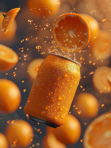 橙色软饮料罐广告拍摄高清图片
