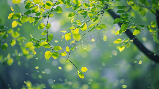 春天绿色树枝树叶的摄影18摄影配图