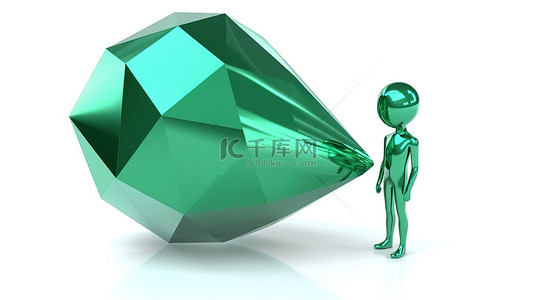 有钱人背景背景图片_白色背景下的绿色钻石包层 3D 人物