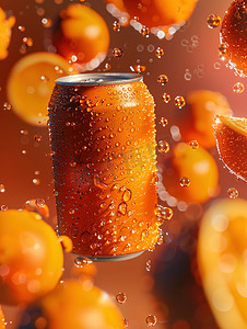 橙色软饮料罐广告拍摄摄影图