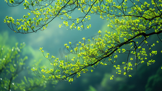 春天绿色树枝树叶的摄影20摄影图