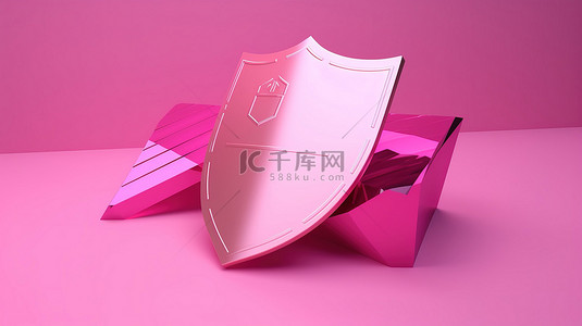 数字盾牌背景图片_粉红色背景上带有在线信用卡的 3D 盾牌的数字安全符号概念渲染