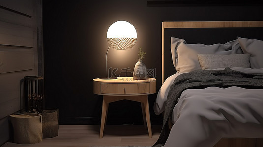 床头柜场景背景图片_现代卧室场景3D床头柜和灯设计