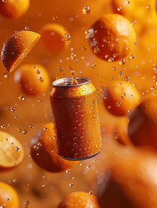 橙广告摄影照片_橙色软饮料罐广告拍摄摄影配图