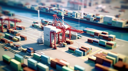 航运港口和集装箱码头物流登陆页面的 3D 渲染