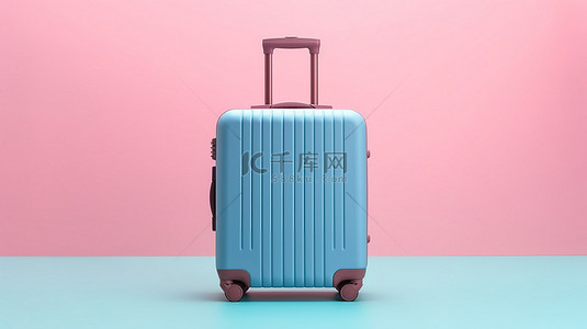 旅行插背景图片_蓝色旅行箱在粉红色背景下的简约 3D 渲染，非常适合旅行概念