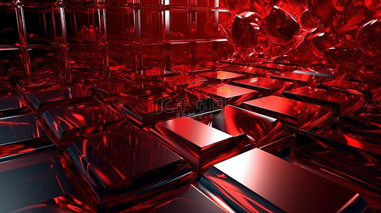 抽象背景中红色玻璃的 3d 渲染