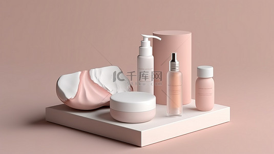 化妆品品牌背景图片_化妆品品牌模型的顶视图 3D 场景