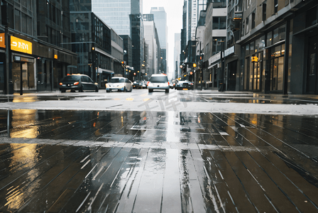 市井街景摄影照片_被雨打湿的城市街道摄影图9
