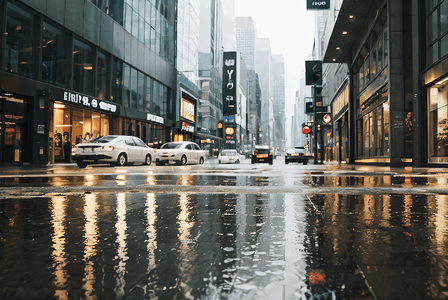 街道人流摄影照片_下雨的街道城市路面摄影配图2