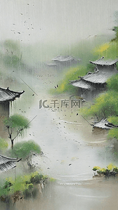 清明节国风雨中春景8素材