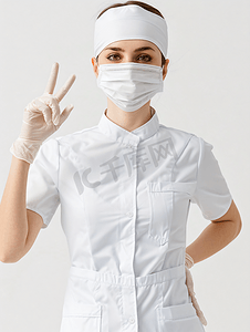 女性护士戴口罩ok手势