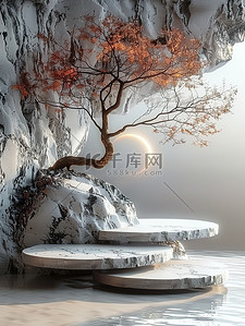 中国风山景背景图片_中国风山景展台树枝设计