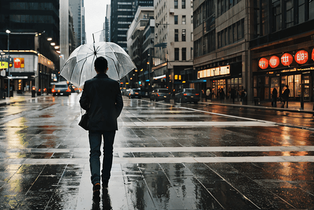 下雨的街道城市路面摄影图片