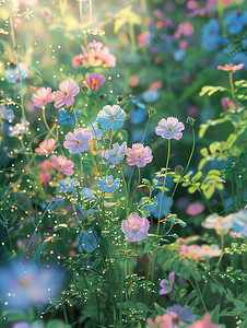 春天的早晨花朵水珠摄影照片