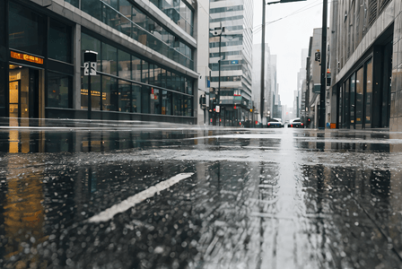 下雨的街道城市路面摄影图0