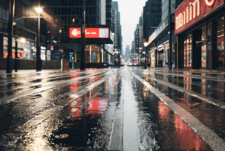 下雨的街道城市路面摄影图4