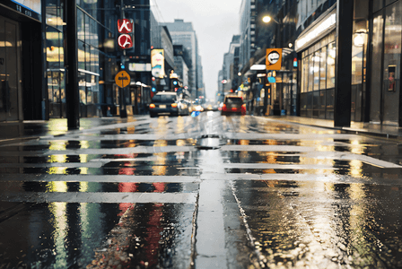 下雨的街道城市路面摄影图