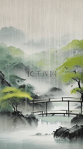 清明节国风雨中春景设计