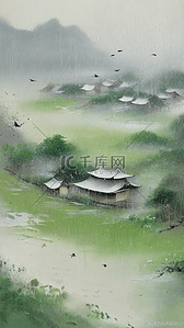 春清背景图片_清明节国风雨中春景9图片