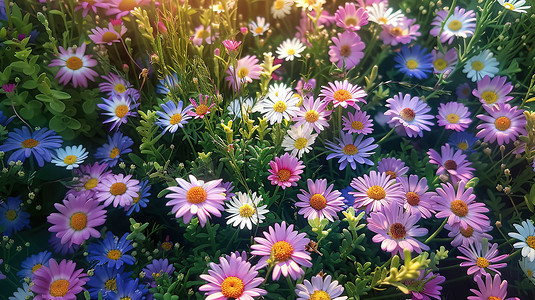 彩色春季摄影照片_春天的早晨彩色小雏菊摄影配图
