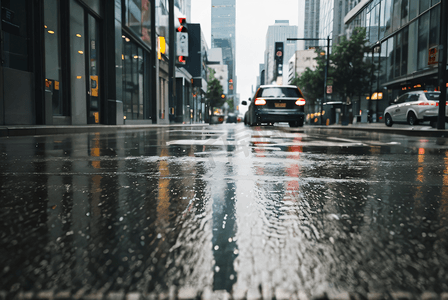 下雨的街道城市路面摄影配图5