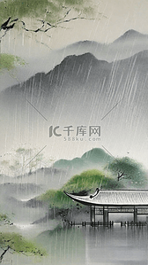 清明节国风雨中春景设计