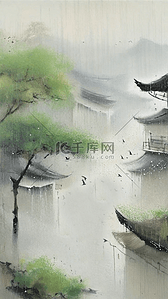 清明时节背景图片_清明节国风雨中春景16设计