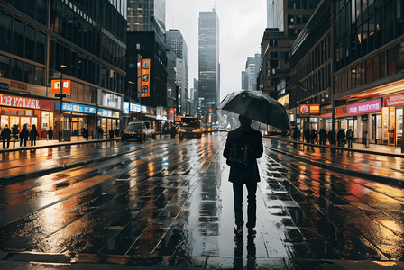 下雨的街道城市路面摄影照片