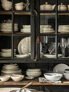 黑色的餐柜餐具配件高清摄影图