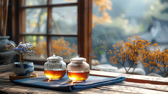 喝茶玻璃茶杯茶艺摄影照片