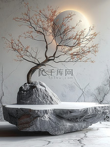 动漫风山茶花背景图片_中国风山景展台树枝背景图