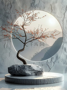 中国风山景展台树枝图片