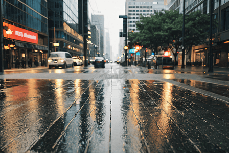 下雨的街道城市路面摄影配图9