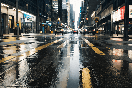 下雨的街道城市路面摄影图片3