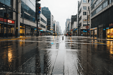 下雨的街道城市路面摄影配图3