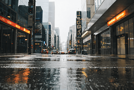 下雨的街道城市路面摄影配图4