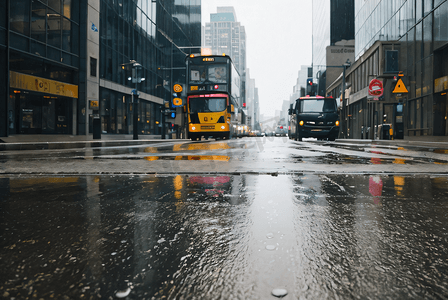 下雨的街道城市路面摄影配图7