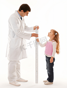 青少年图片摄影照片_医护人员给小女孩测量身高