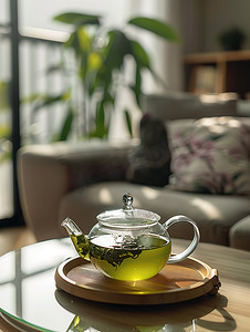 家居品茶透明茶壶高清摄影图
