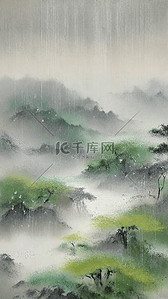 米黄色二十四节气背景图片_清明节国风雨中春景背景