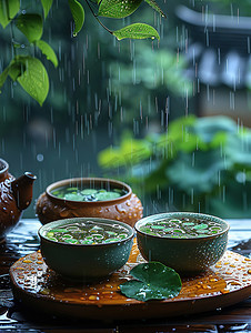 春天下雨天品茶休闲生活高清摄影图