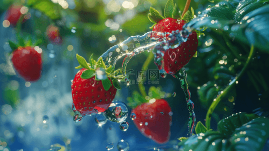食物红色背景图片_晶莹水珠水洗新鲜草莓的背景20