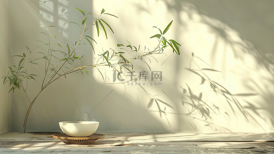 茶杯碎块背景图片_绿茶瓷器传统电商背景