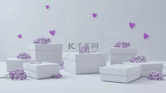 节日礼盒背景背景图片_白紫色唯美礼物礼盒爱心节日的背景8